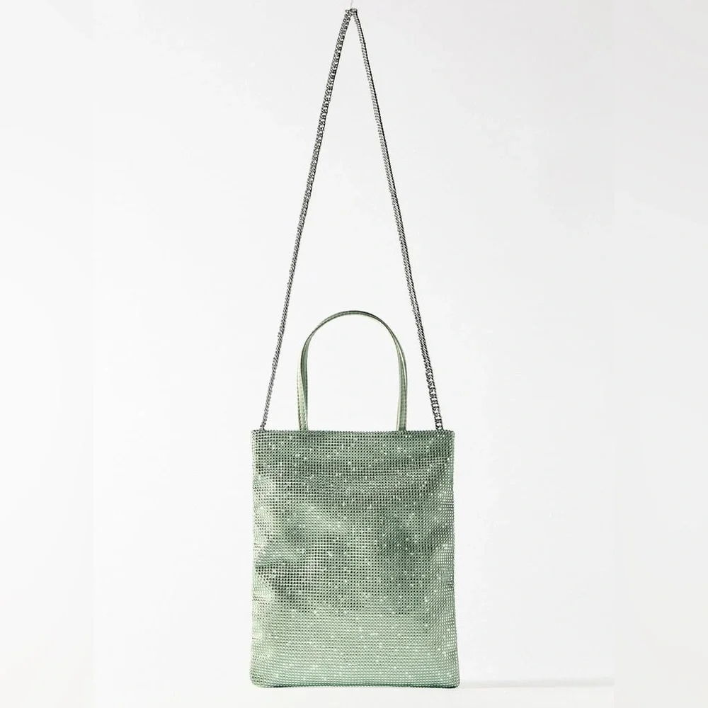 Zara rhinestone mini tote bag Light green NWT